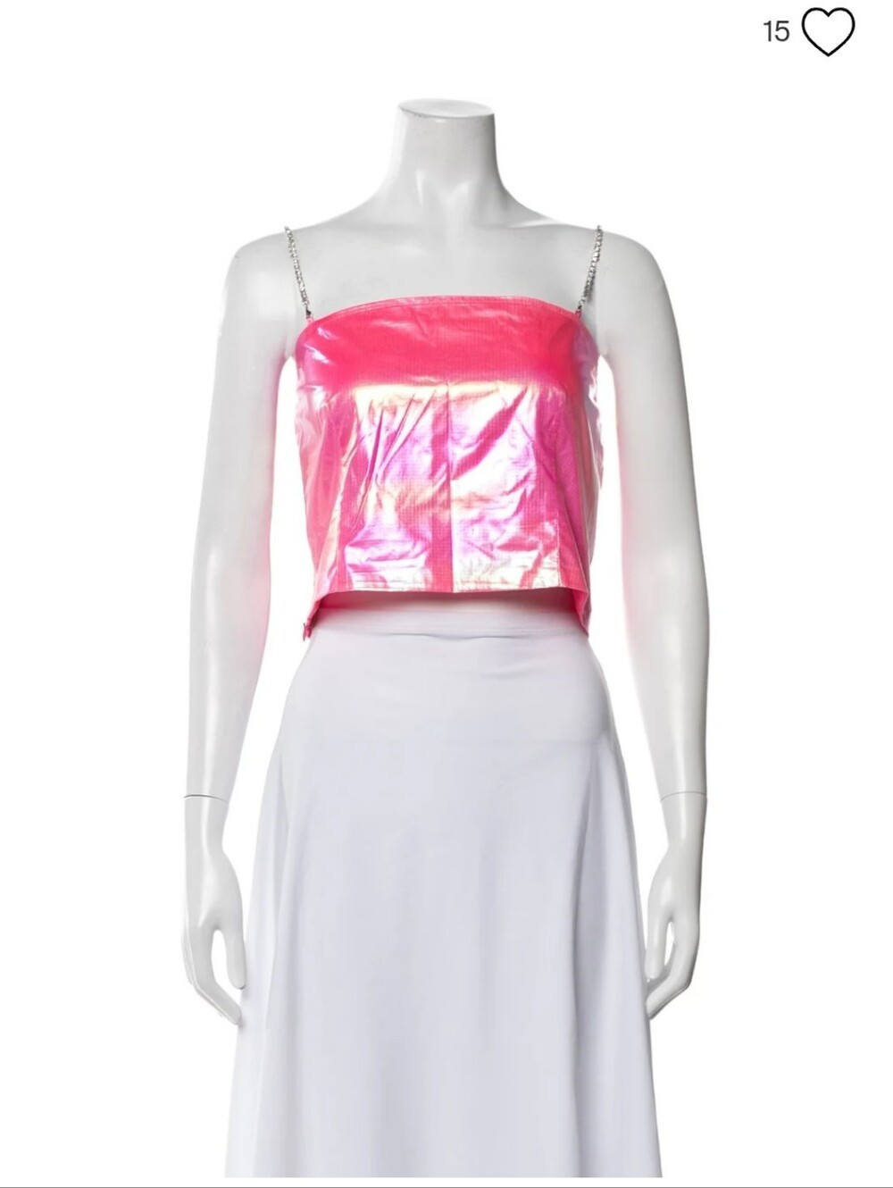 QUEEN OF SPARKLES Iridescent Pink Chain-Strap Cropped Tube Top